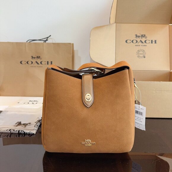 🌹COACH Hadley Convertible Crossbody Bag Suede Brown CW004 New - Picture 1 of 7